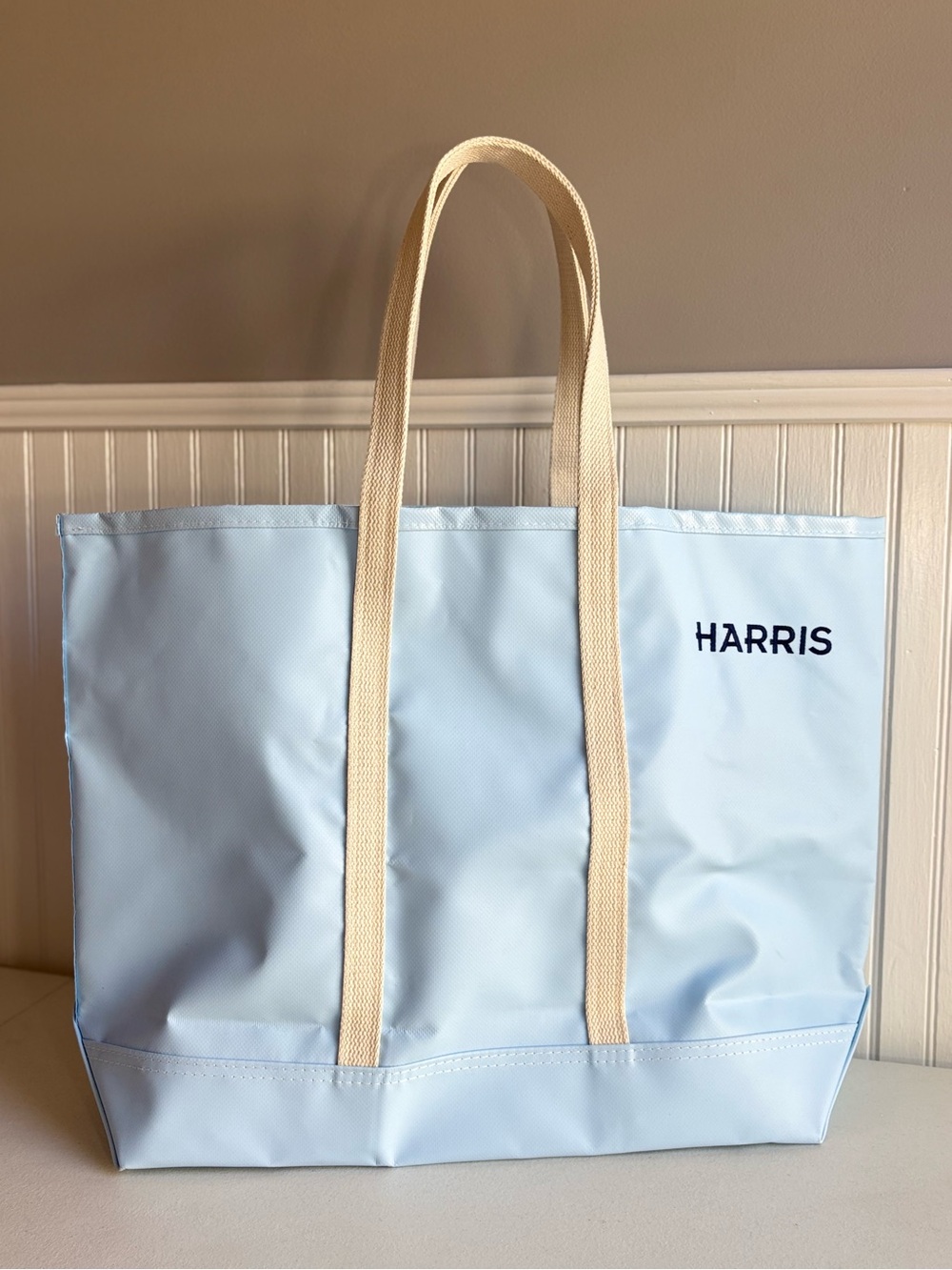 Mark & Graham X Steele Waterproof Large Tote, Sky blue w/ Navy HARRIS Logo NWOT